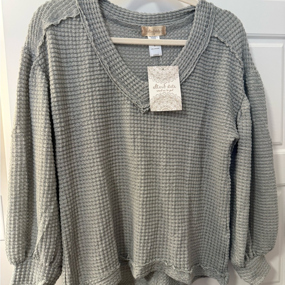 Altar'd State V-Neck Sweater in Soft sage green